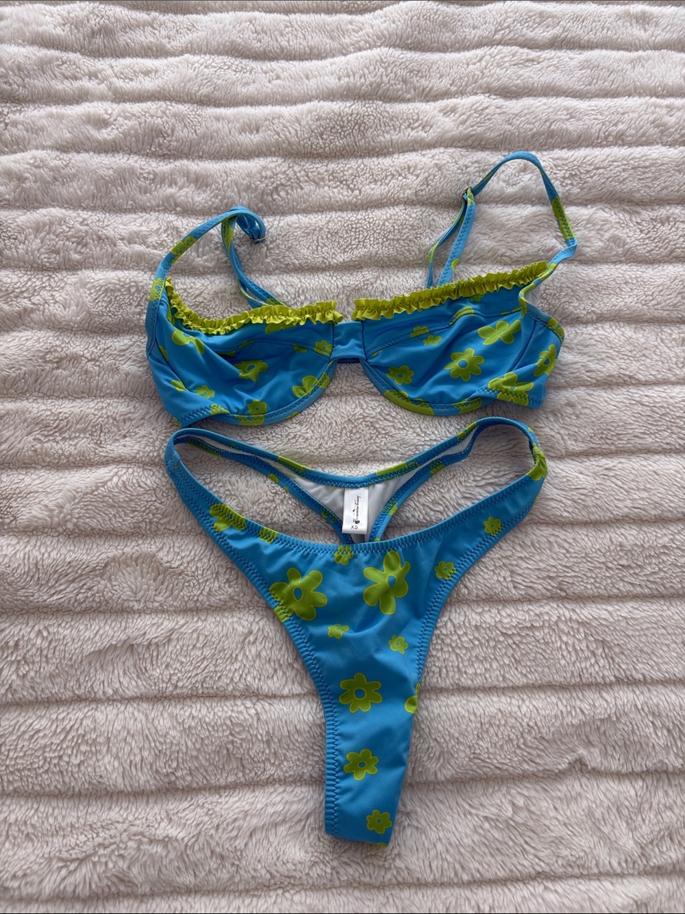 Heavy Manners Bright Blue & Lime Floral Bikini size xs